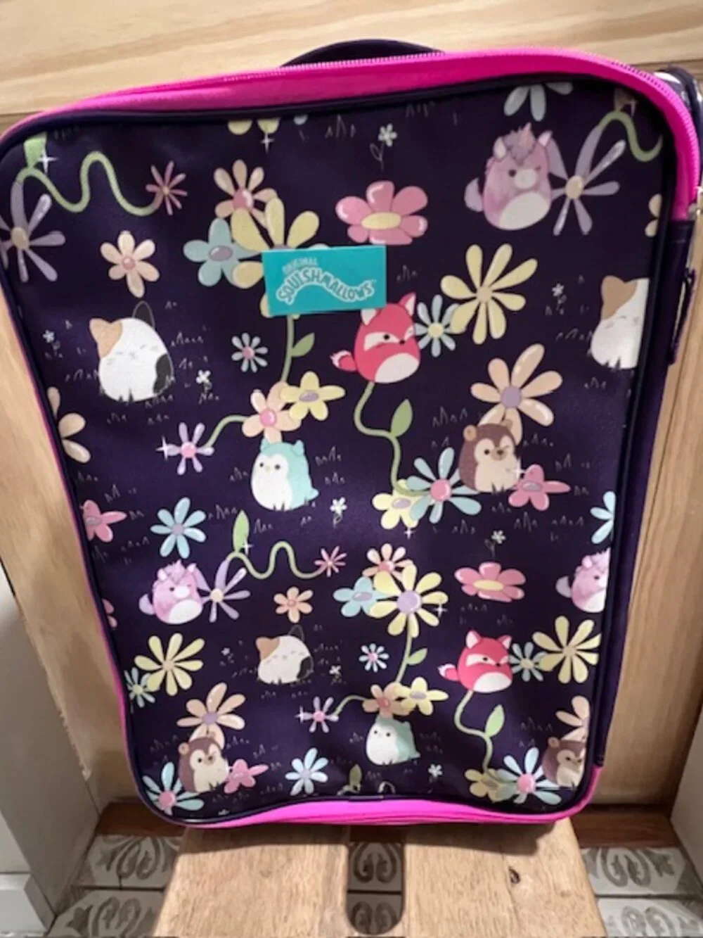 Squishmallows children's‎ rolling suitcase animal floral purple and pink travel
